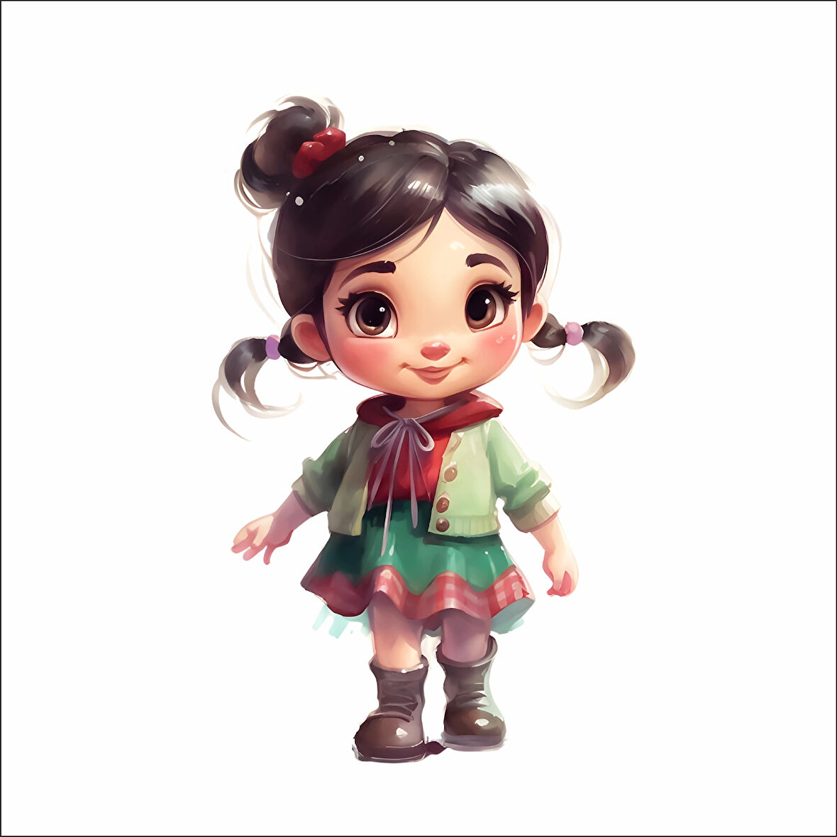 Çift Topuzlu Günlük Kız Çocuk Duvar Stickerı