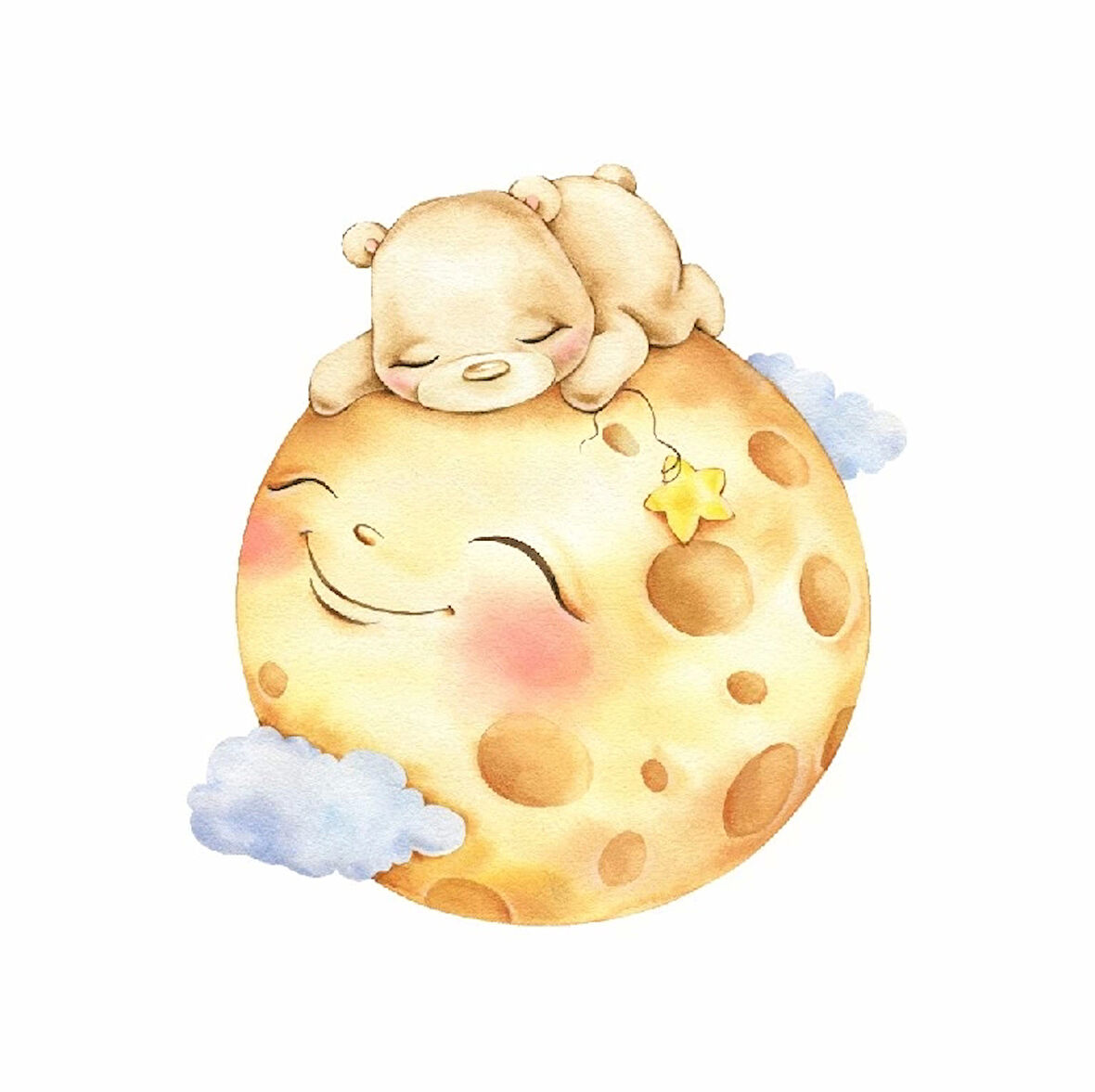 Gülen Ay Üzerinde Uyuyan Ayıcık Duvar Stickerı