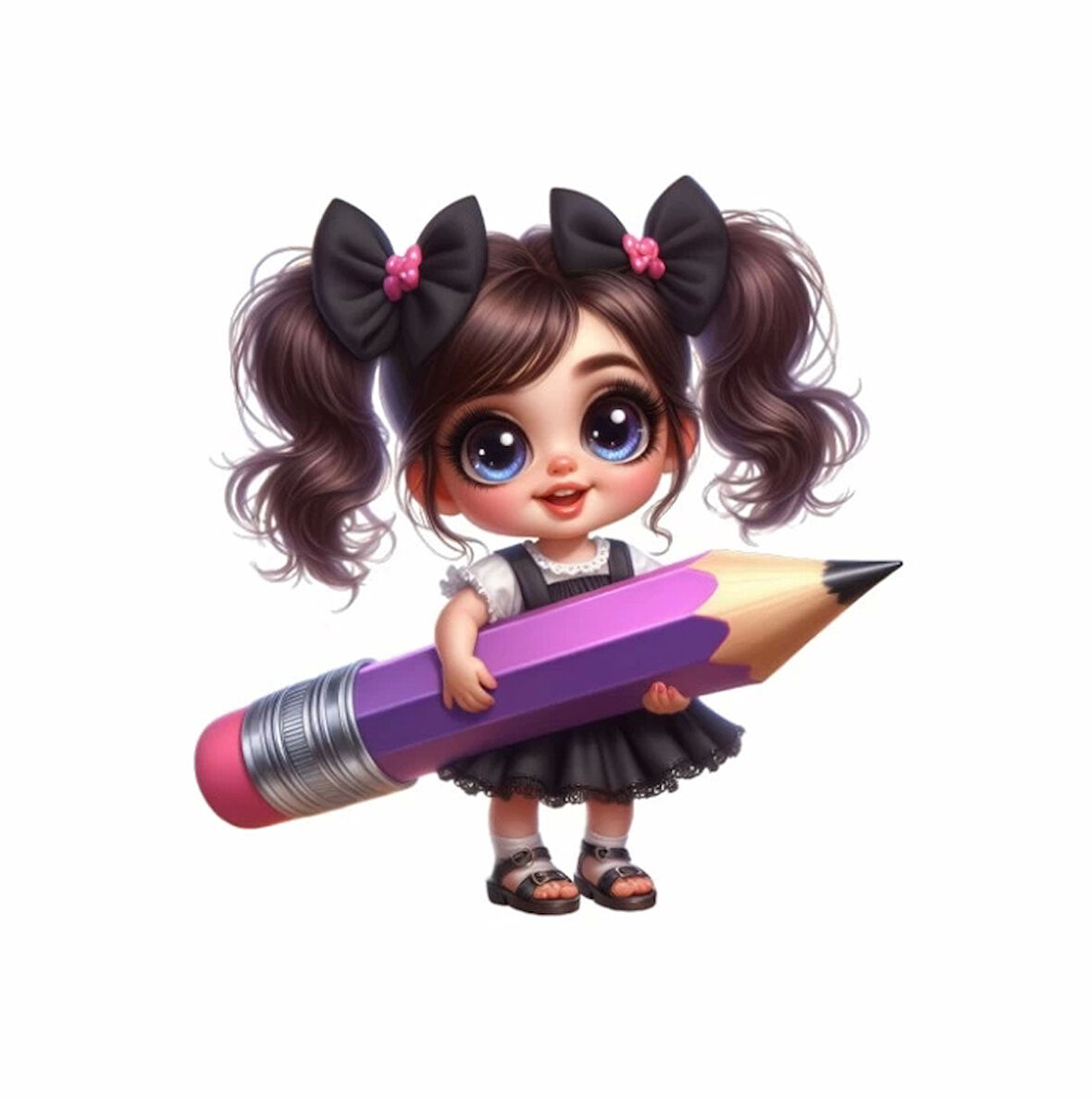 Mor Kalem Tutan Kız Duvar Sticker'ı