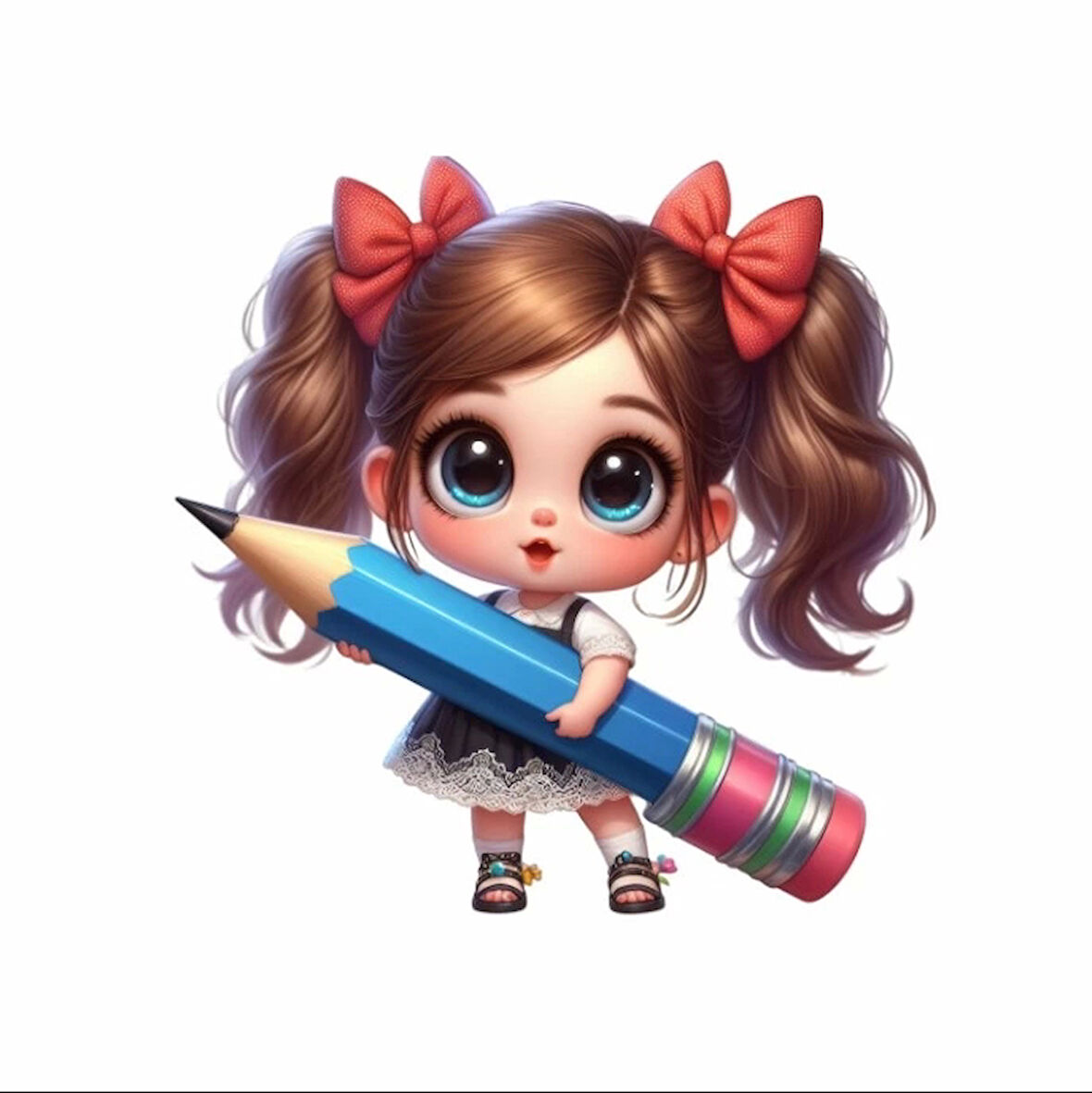 Mavi Kalem Tutan Kız Duvar Sticker'ı