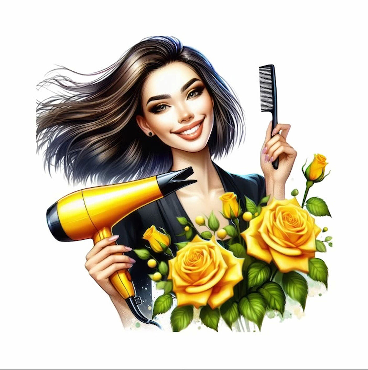 Sarı Güllü Kuaför Kız Duvar Stickerı