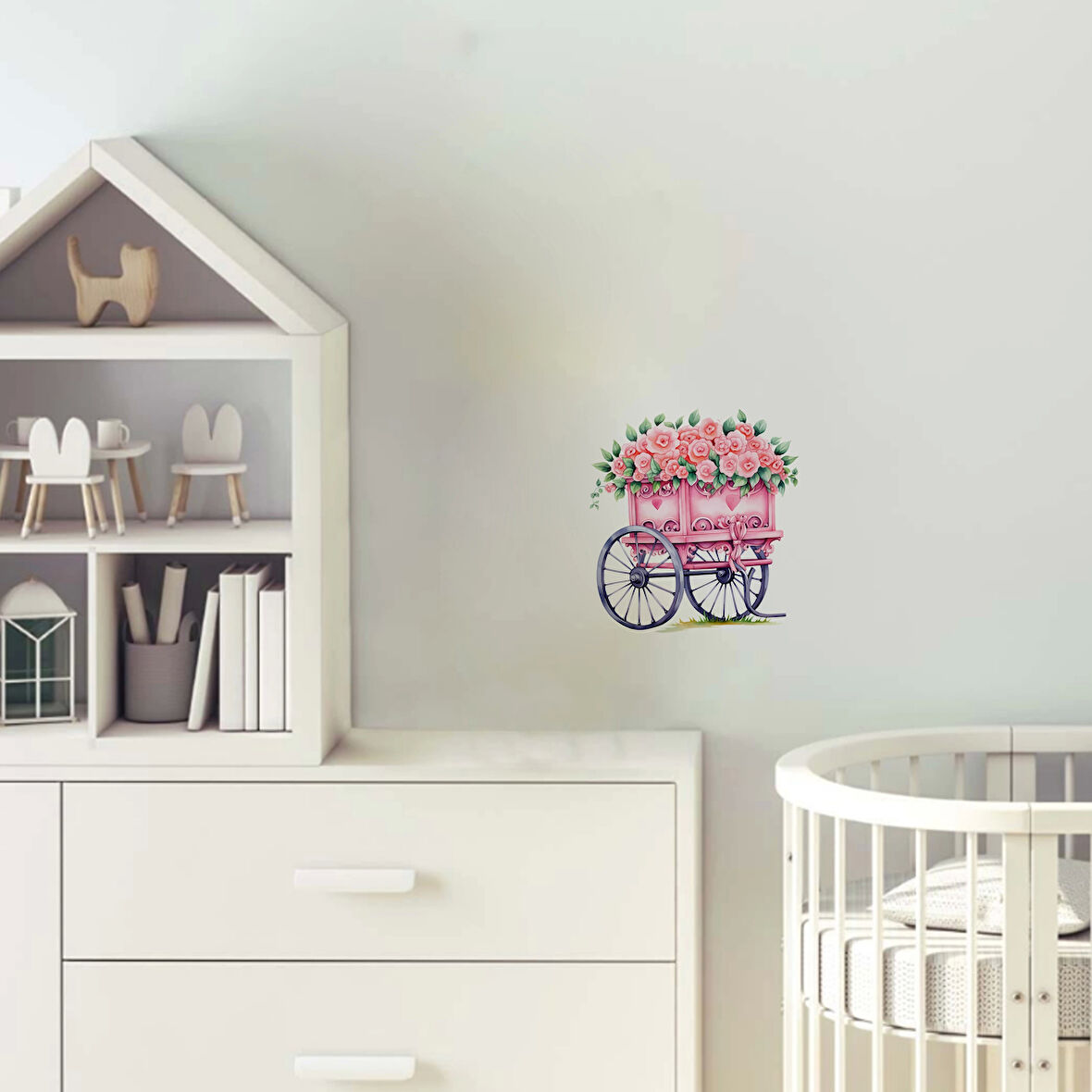 Gül Demetli Pembe El Arabası Duvar Sticker'ı