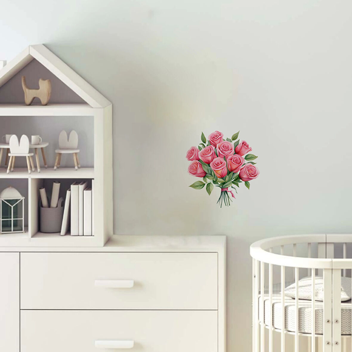 Tam Açmış Pembe Gül Buketi Duvar Sticker'ı