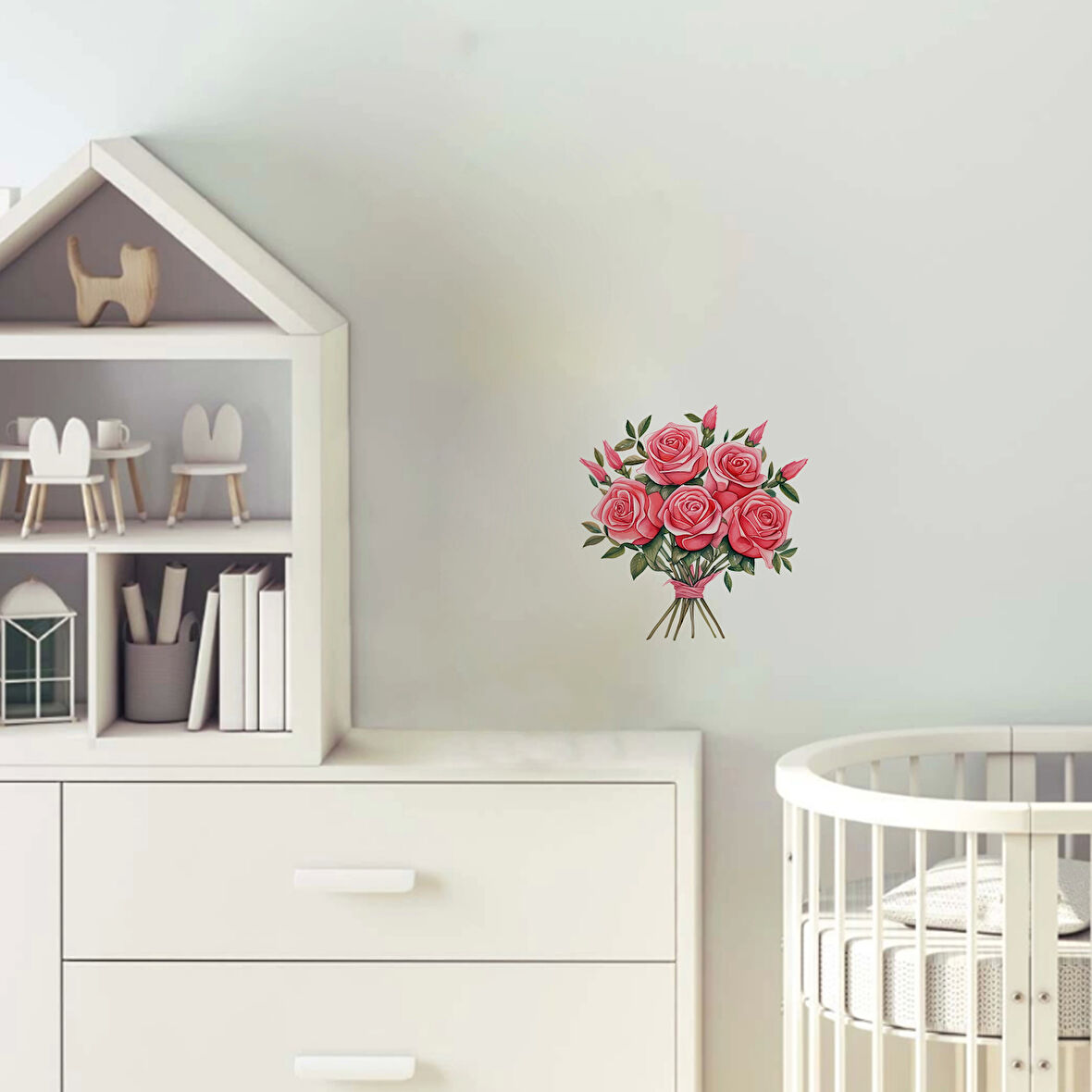 Pembe Tomurcuklu Gül Buketi Duvar Sticker'ı