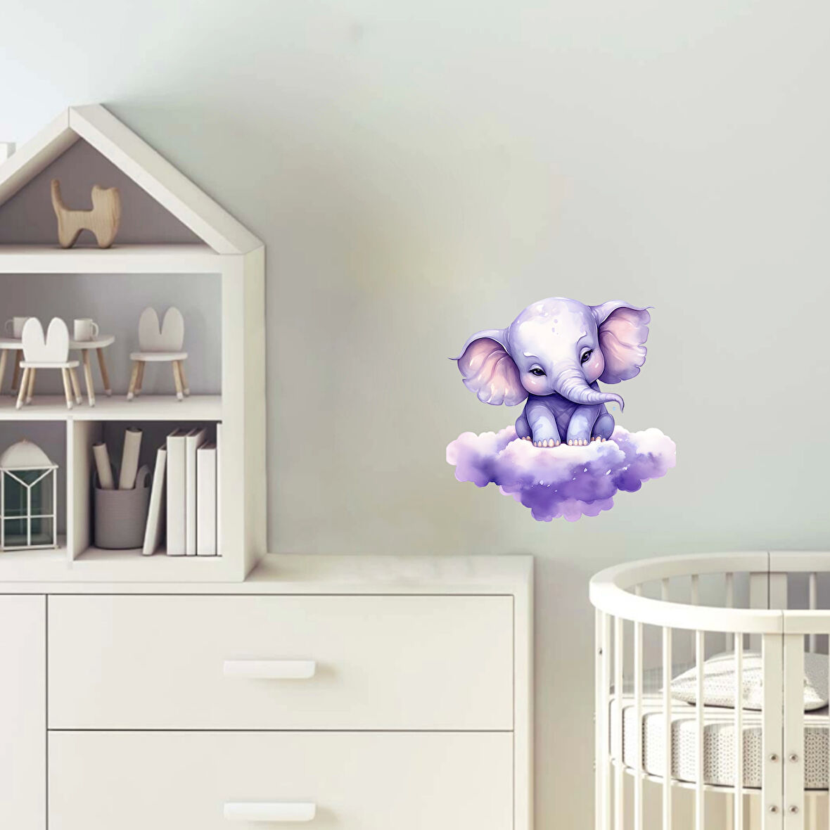 Mor Bulut Üzerinde Oturan Mor Fil Duvar Çıkartması