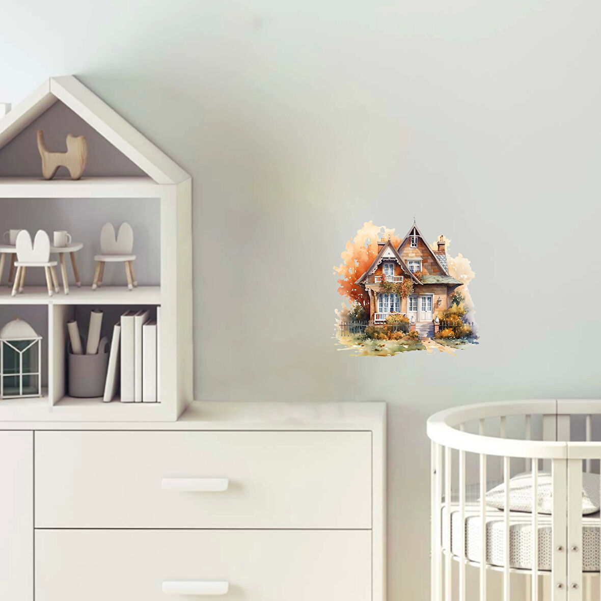Detaylı Sonbahar Köy Evi Duvar Stickerı