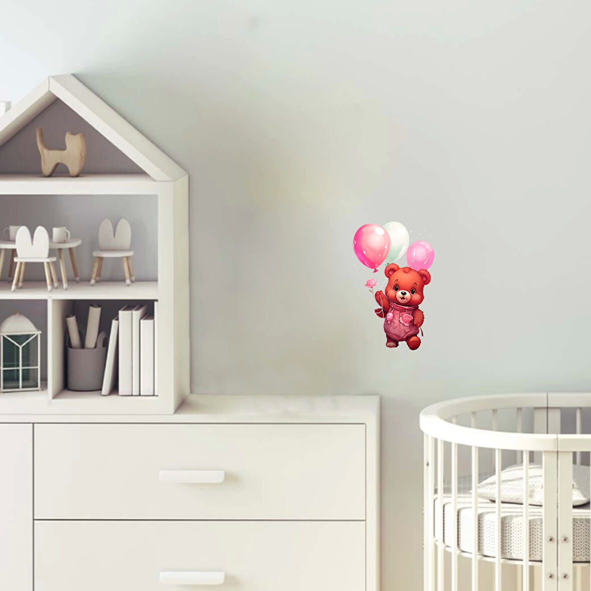 Balon Tutan Kız Ayıcık Duvar Stickerı