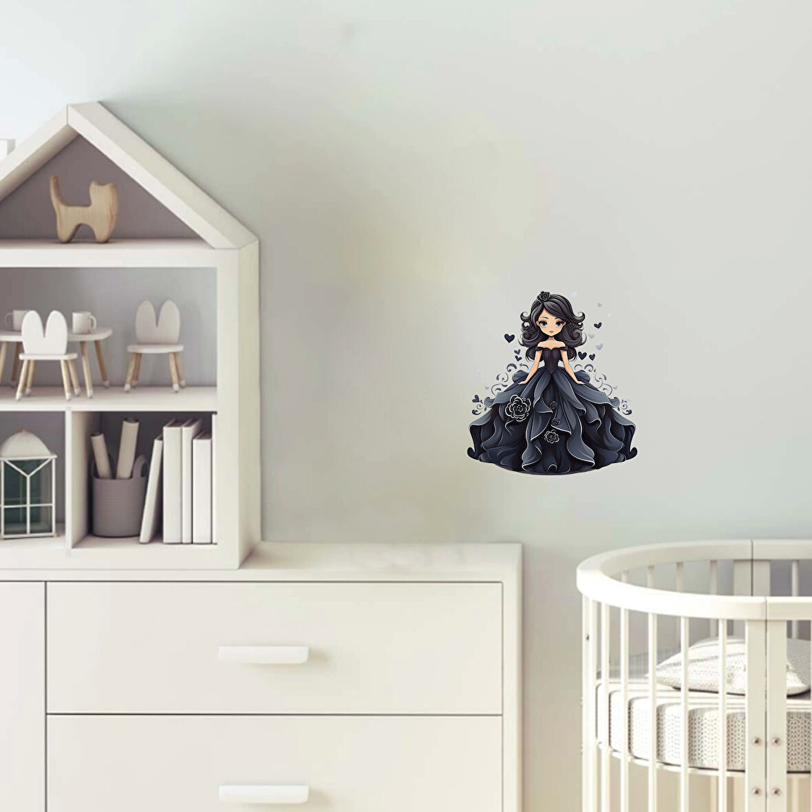 Siyah Kalpli ve Güllü Elbiseli Prenses Duvar Sticker'ı