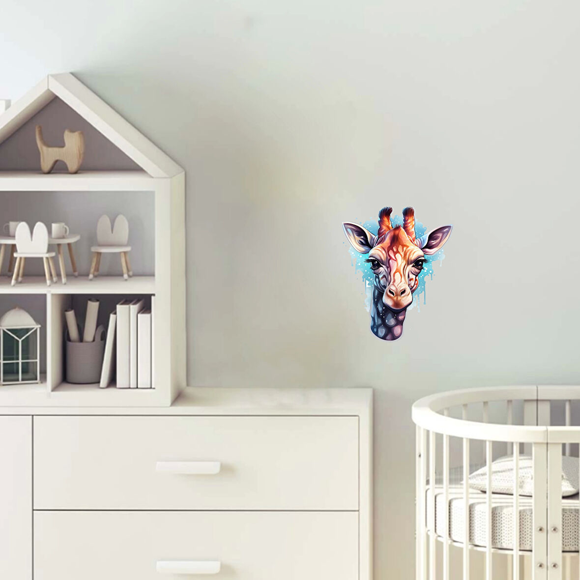 Mavi Tonlarında Benekli Zürafa Kafası Duvar Sticker'ı