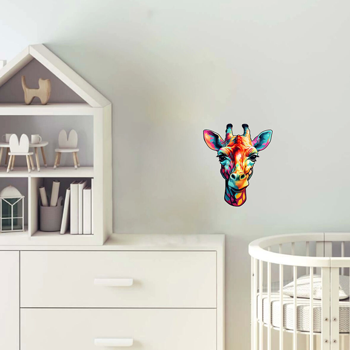 Çok Renkli Zürafa Kafası Duvar Sticker'ı