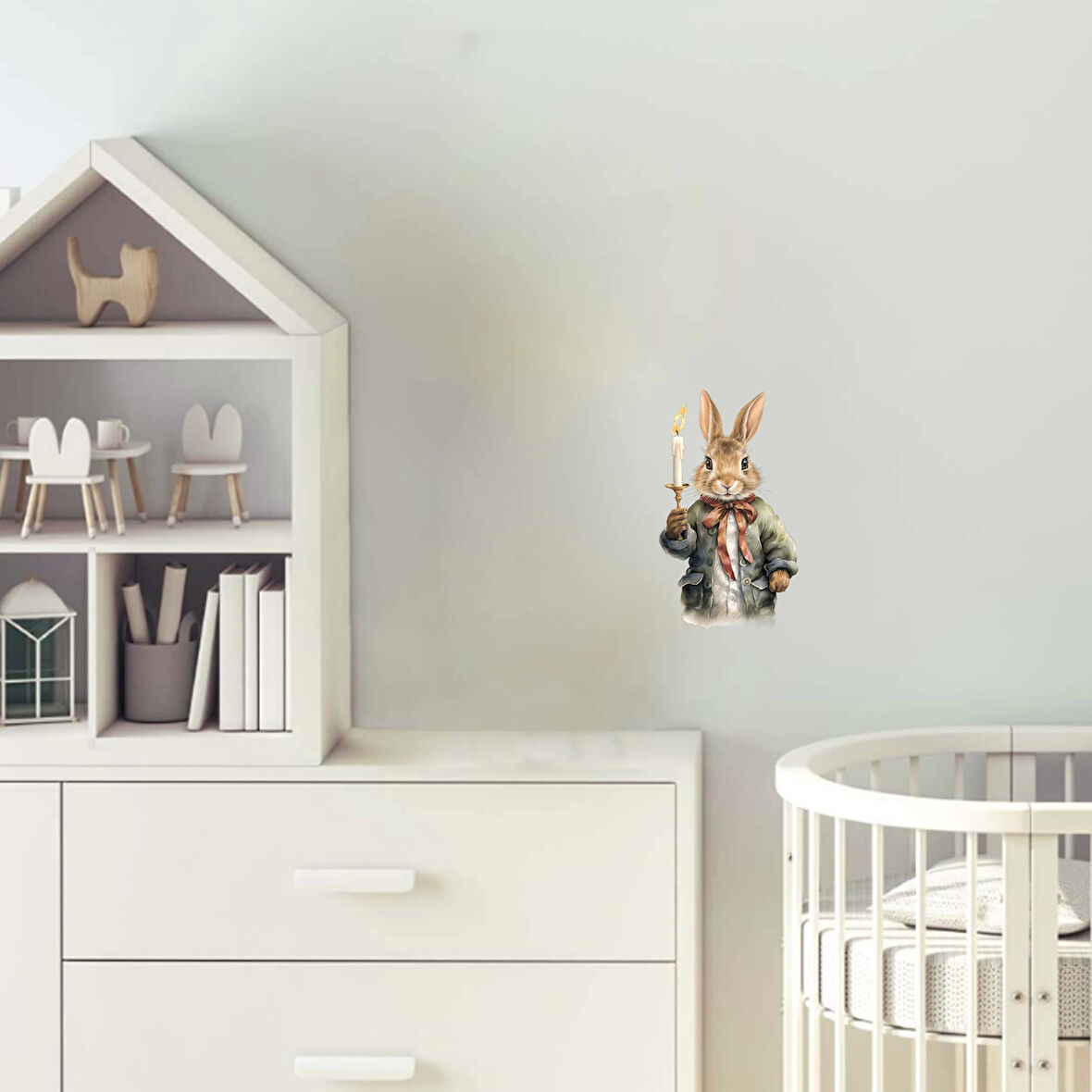 Fener Tutan Tavşan Duvar Stickerı - Tek Mumlu