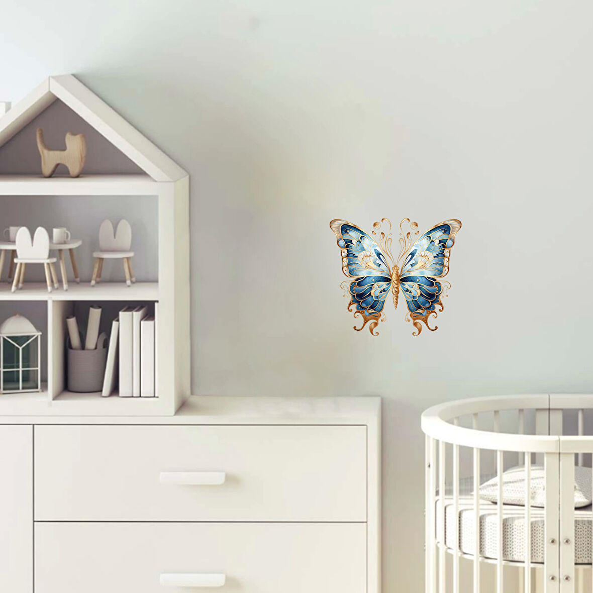 Büyük İşlemeli Mavi Kelebek Duvar Stickerı