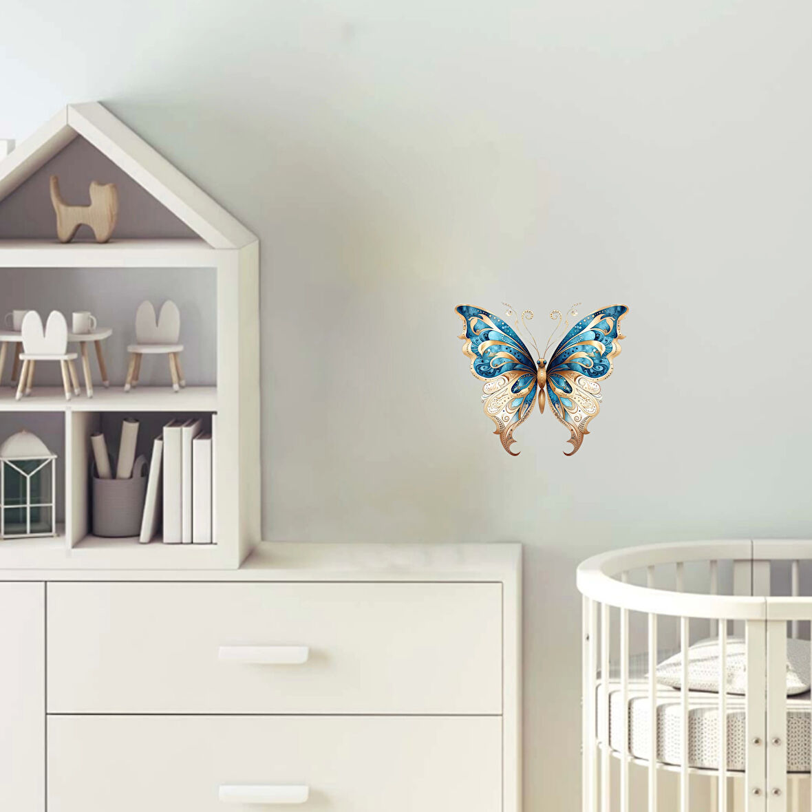 İşlemeli Mavi Kelebek Duvar Stickerı