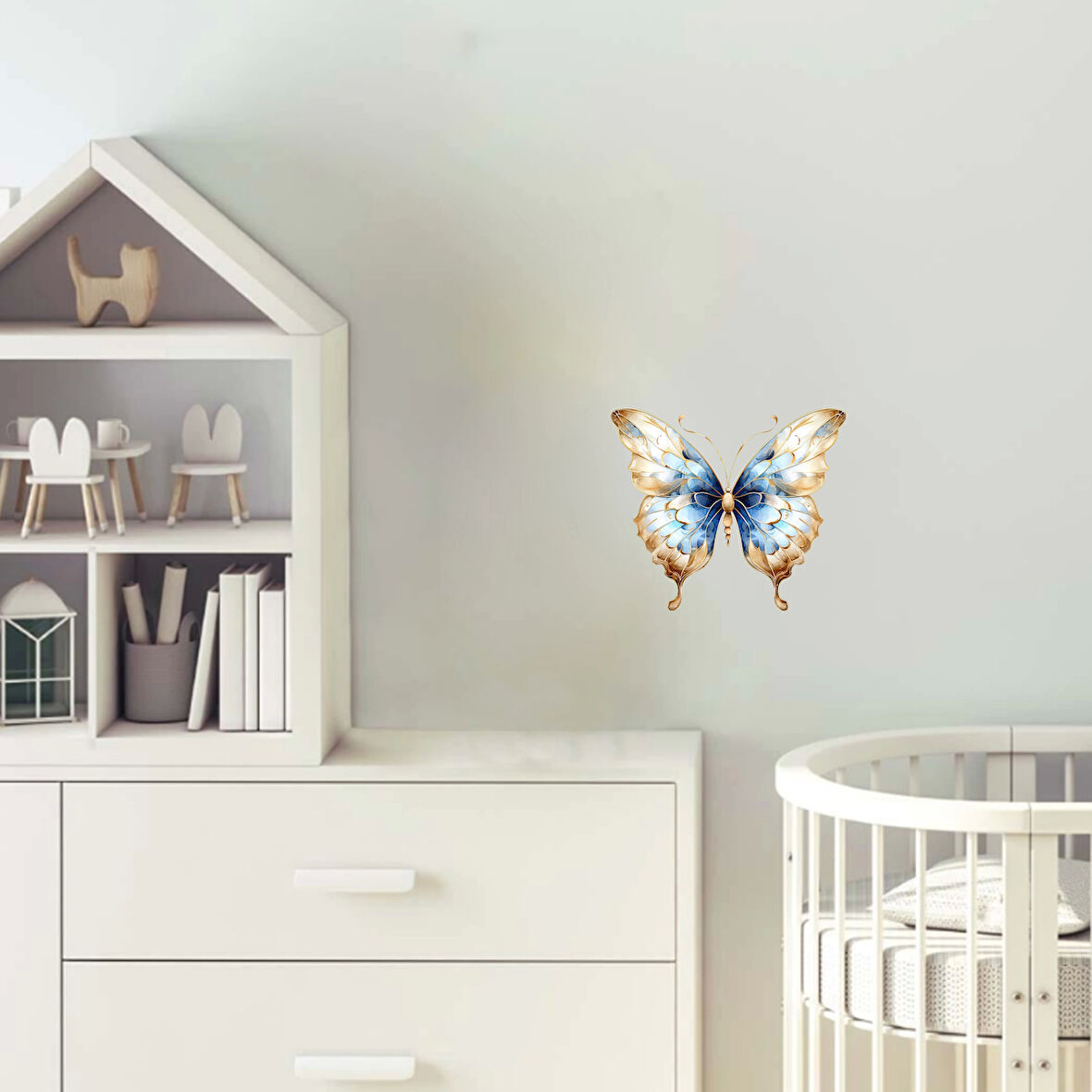 Beyaz ve Mavi Tonlarında Kelebek Duvar Stickerı