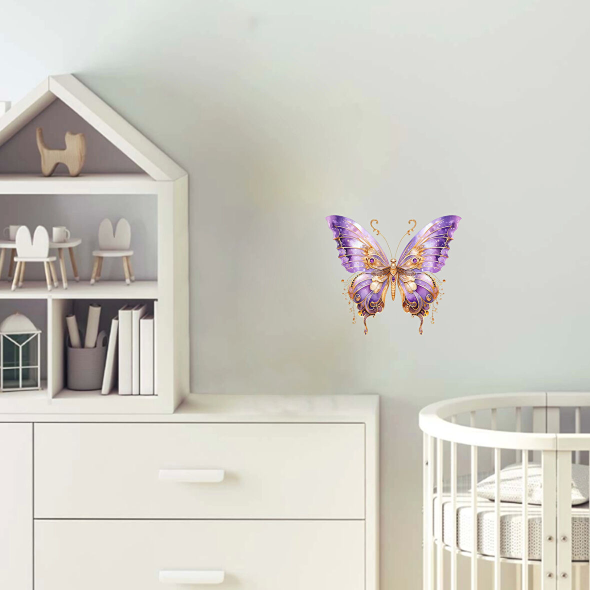 Altın Detaylı Mor Kelebek Duvar Stickerı