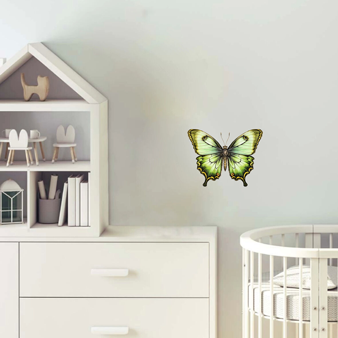 Yeşil Tonlarında Desenli Kelebek Duvar Stickerı