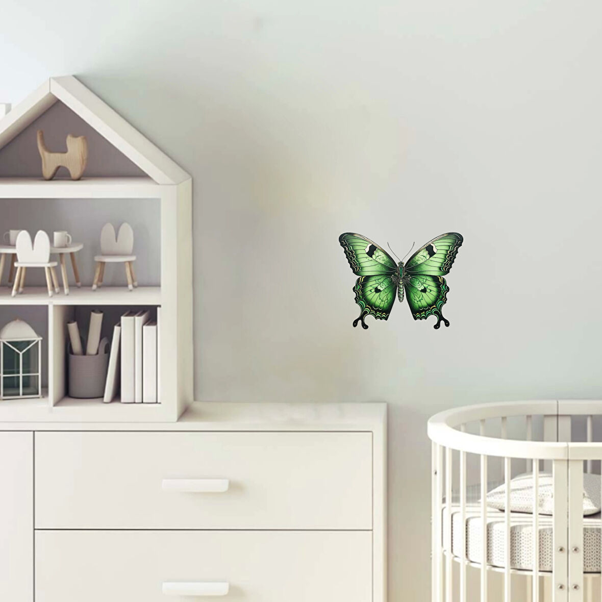Yeşil ve Siyah Detaylı Kelebek Duvar Stickerı