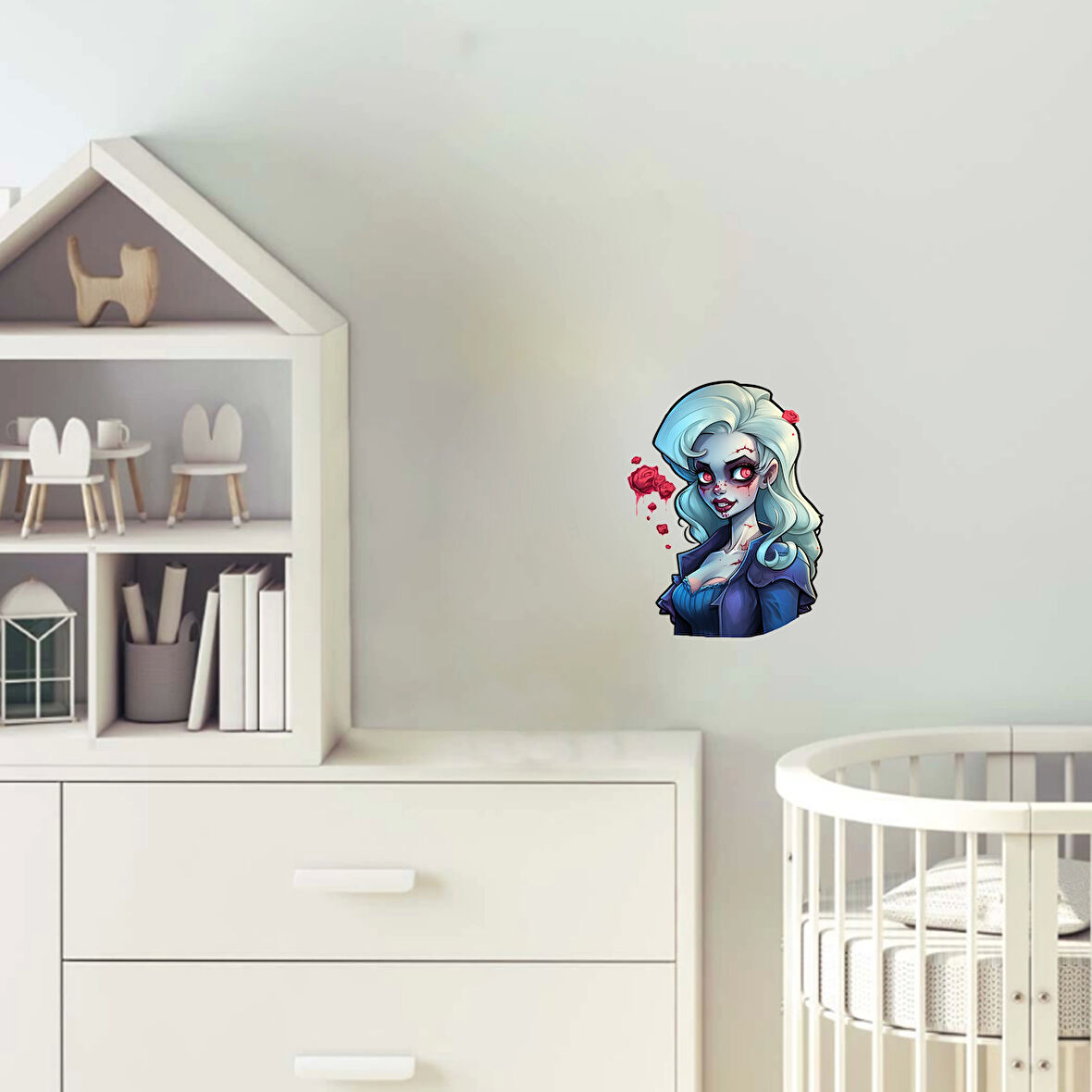 Mavi Saçlı Kan Damlalı Zombi Kız Duvar Stickerı