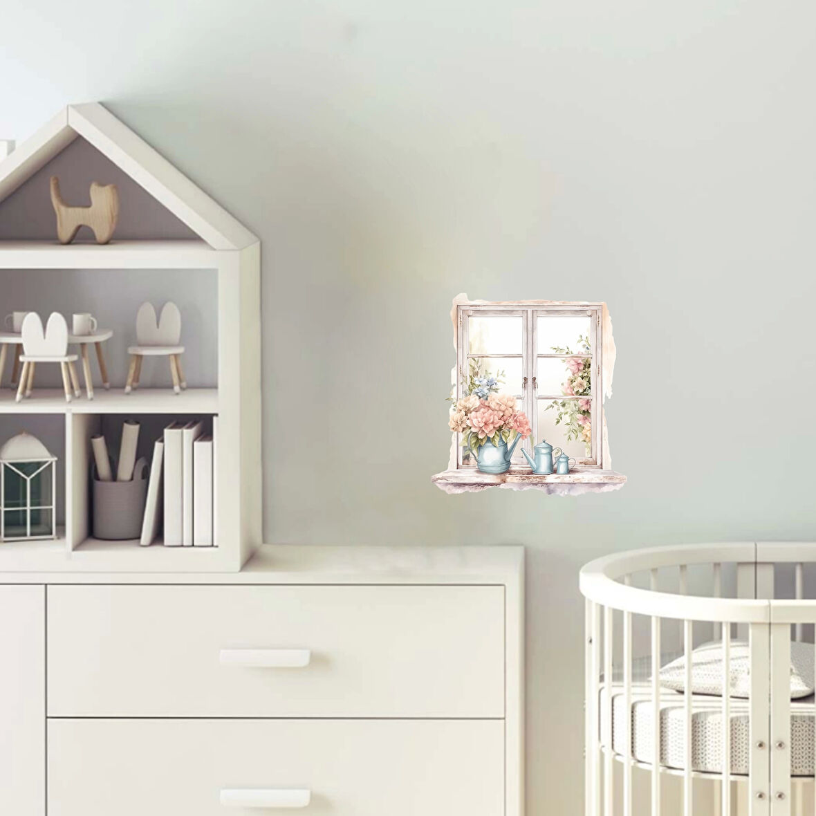 Çiçek Saksıları ve Suluklu Pencere Duvar Stickerı