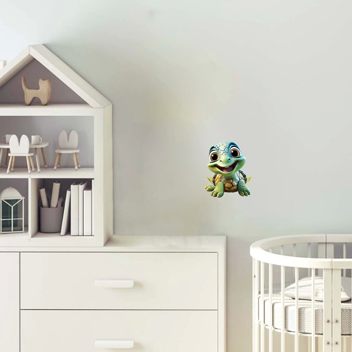 Gülümseyen Kaplumbağa ve Çiçekler Duvar Stickerı