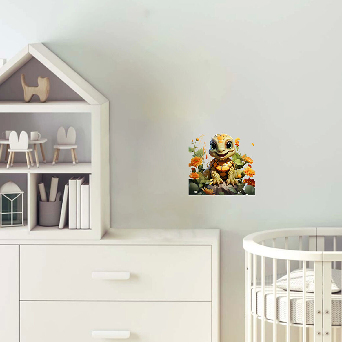 Turuncu Çiçekler Arasında Kaplumbağa Duvar Stickerı