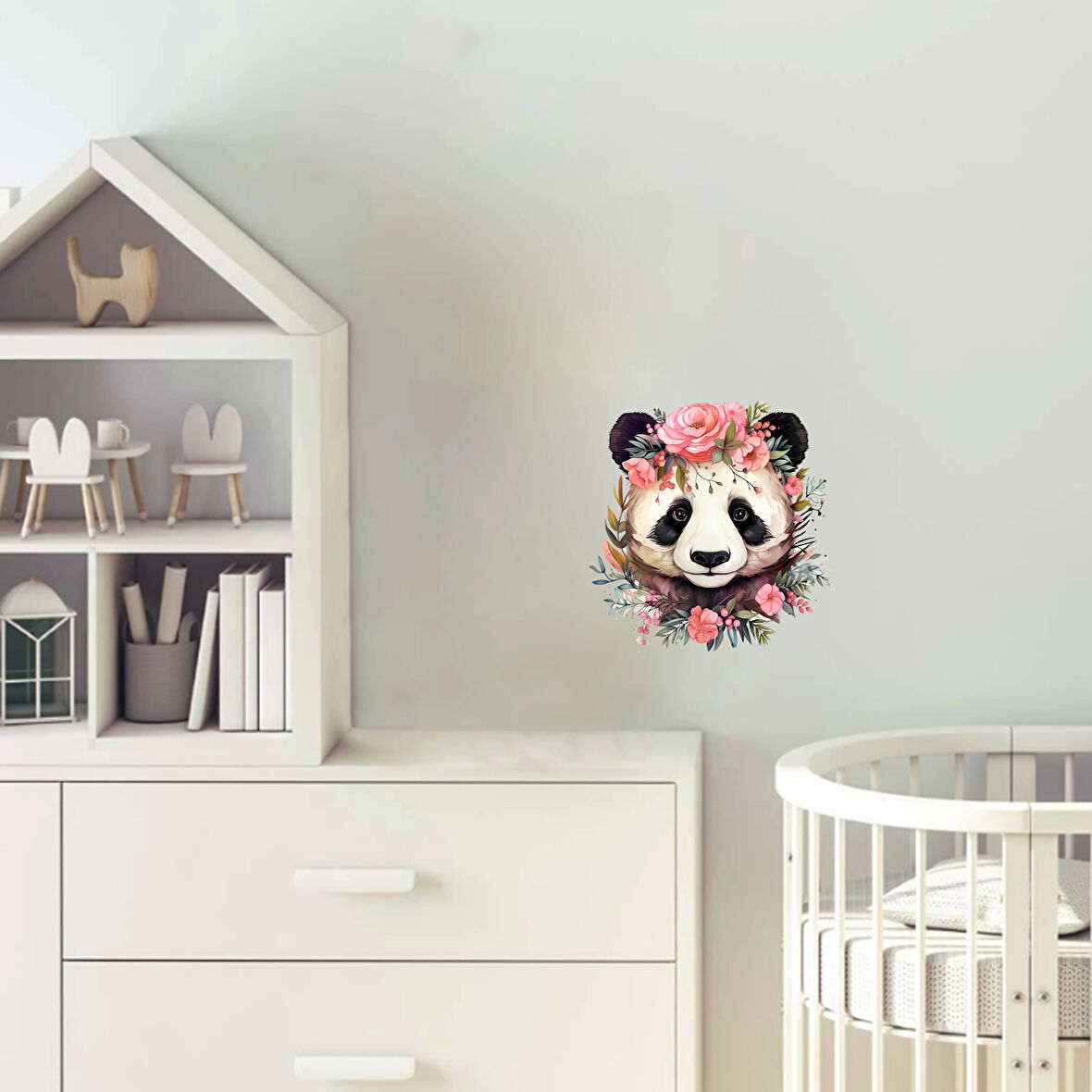 Pembe Gül Taçlı Panda Duvar Stickerı