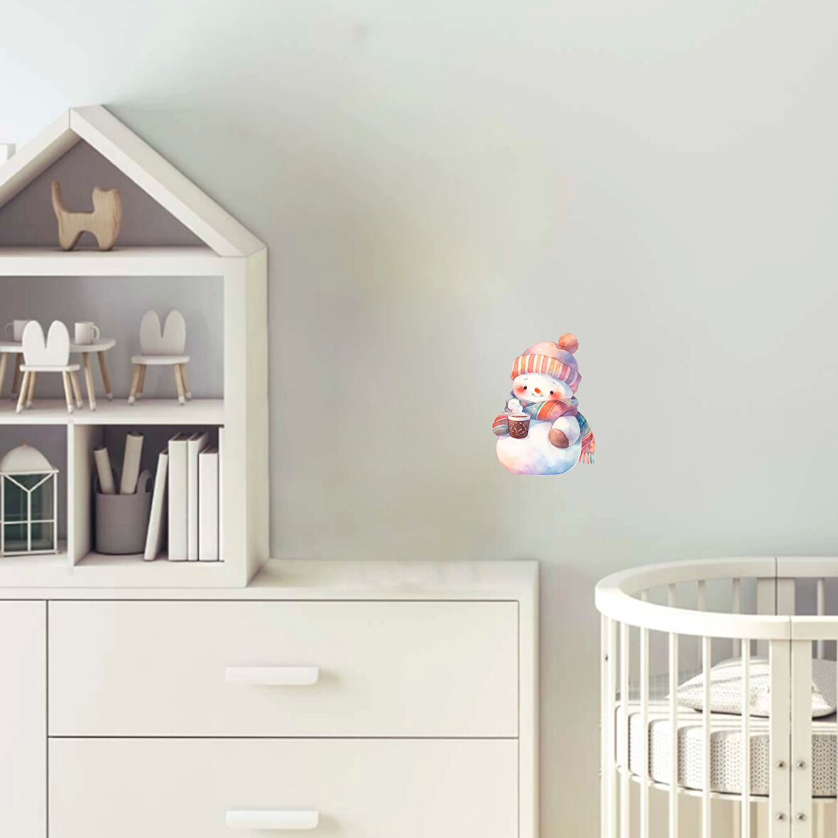 Renkli Atkılı Karlı Adam Duvar Stickerı