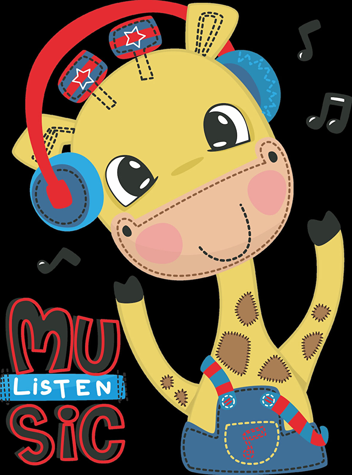 Müzik Dinleyen Zürafa Duvar Stickerı