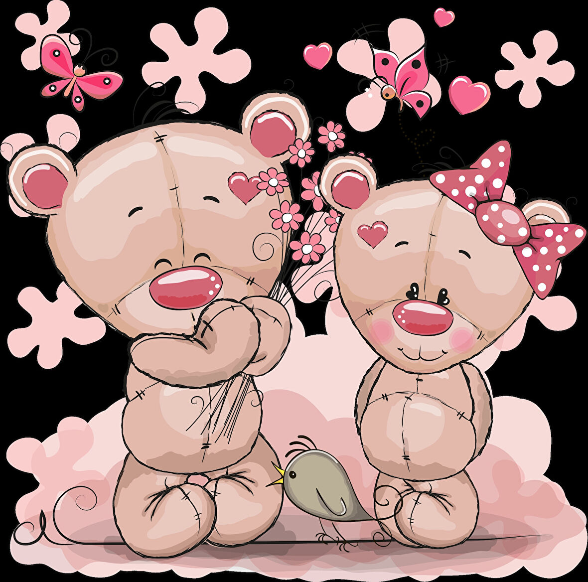 Çiçek Tutan Ayıcıklar Duvar Stickerı