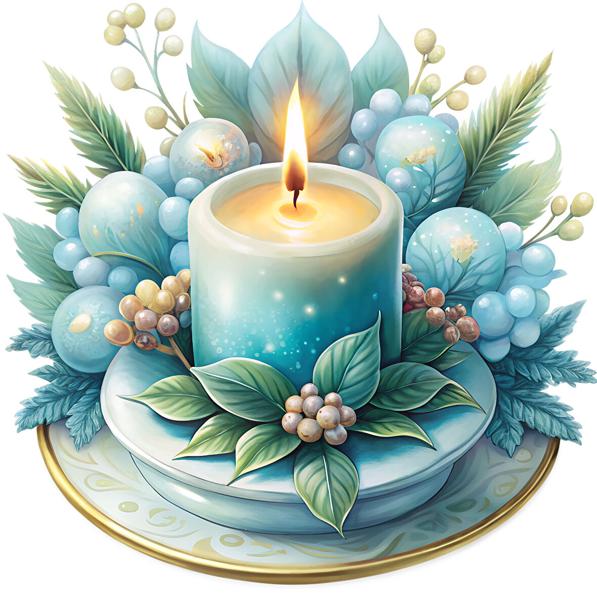 Mavi Yemişli Mum Duvar Stickerı