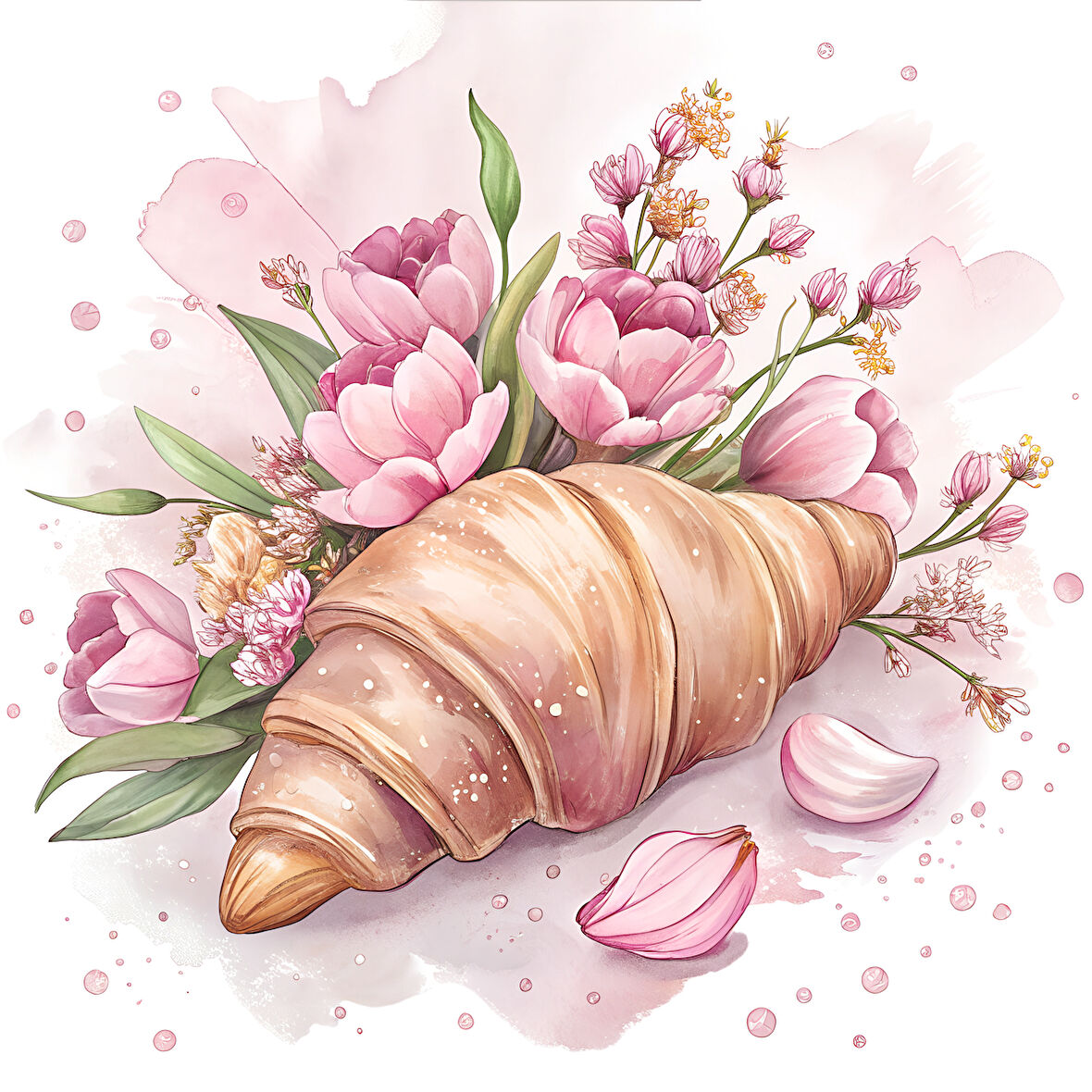 Pembe Lale Buketli Kruvasan