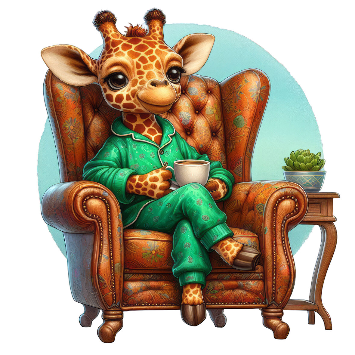 Koltukta Oturan Pijamalı Zürafa (Yan Görünüm)