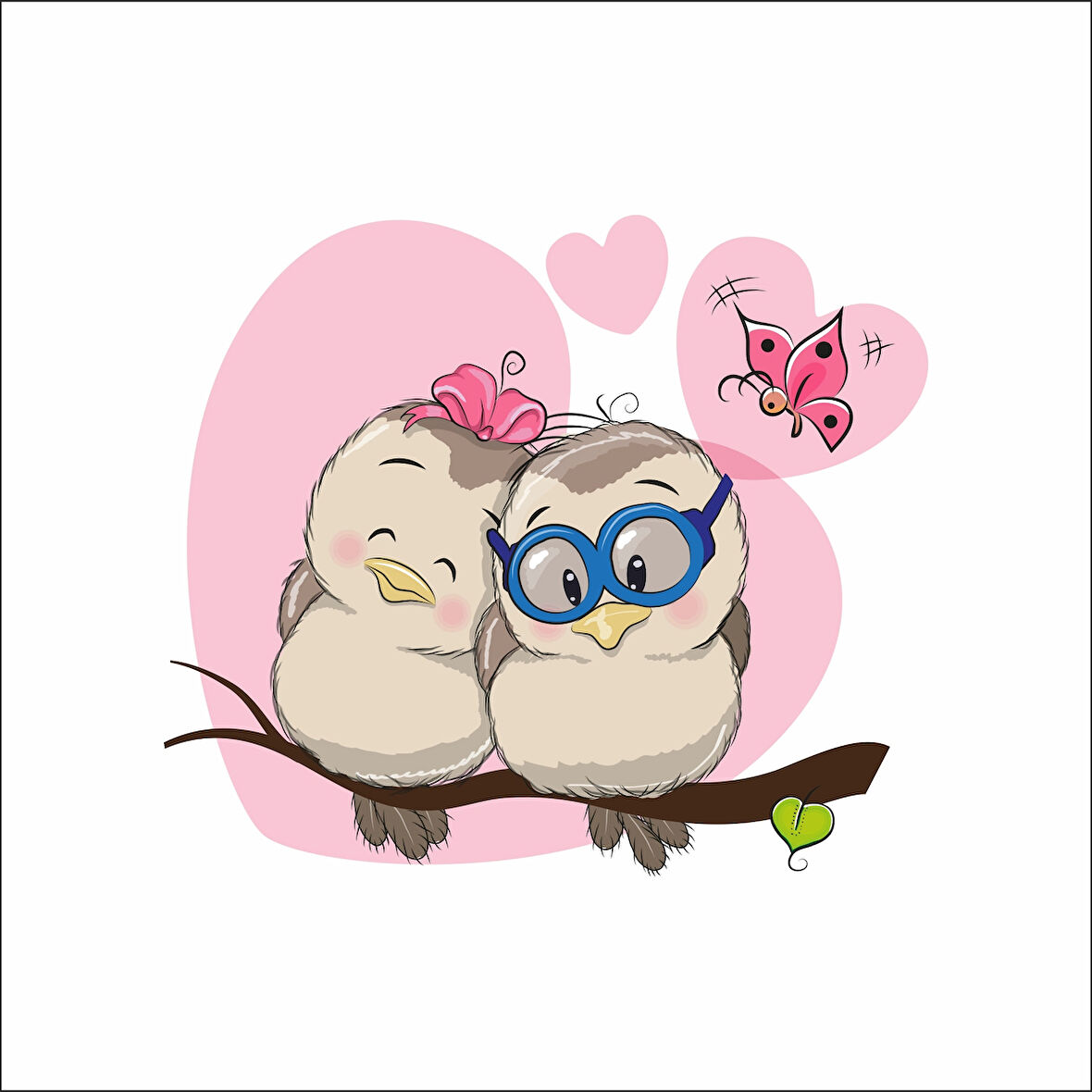 Sevimli Baykuşlar ve Kelebek Sticker