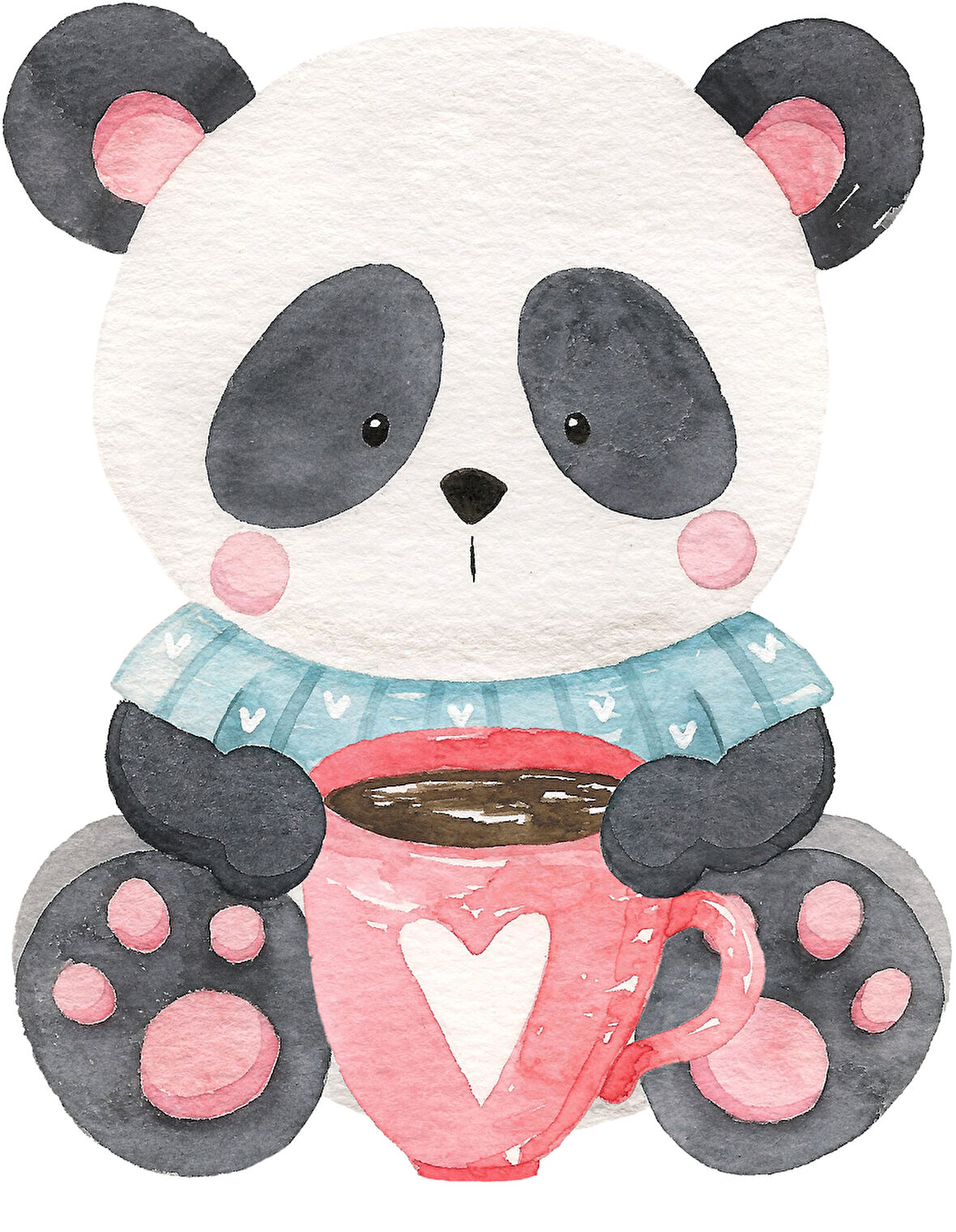 Kahve Tutan Mavi Kazaklı Panda Duvar Stickerı