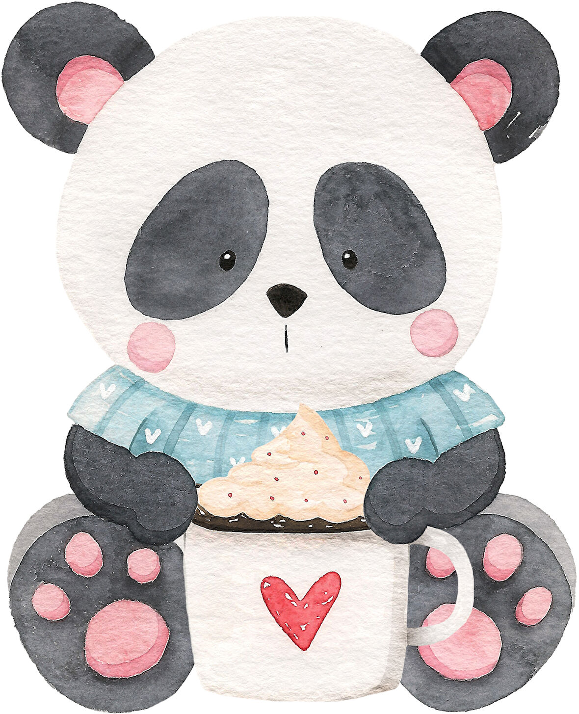 Kremalı Kahve Tutan Mavi Kazaklı Panda Duvar Stickerı