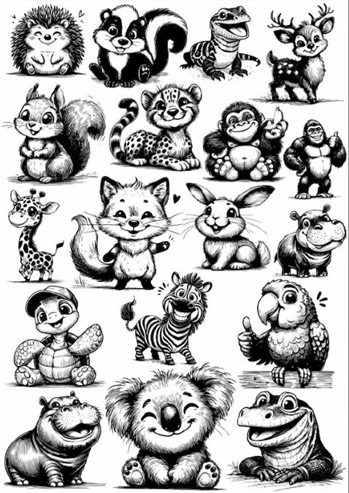 Siyah Beyaz Havyanlar Sticker Set