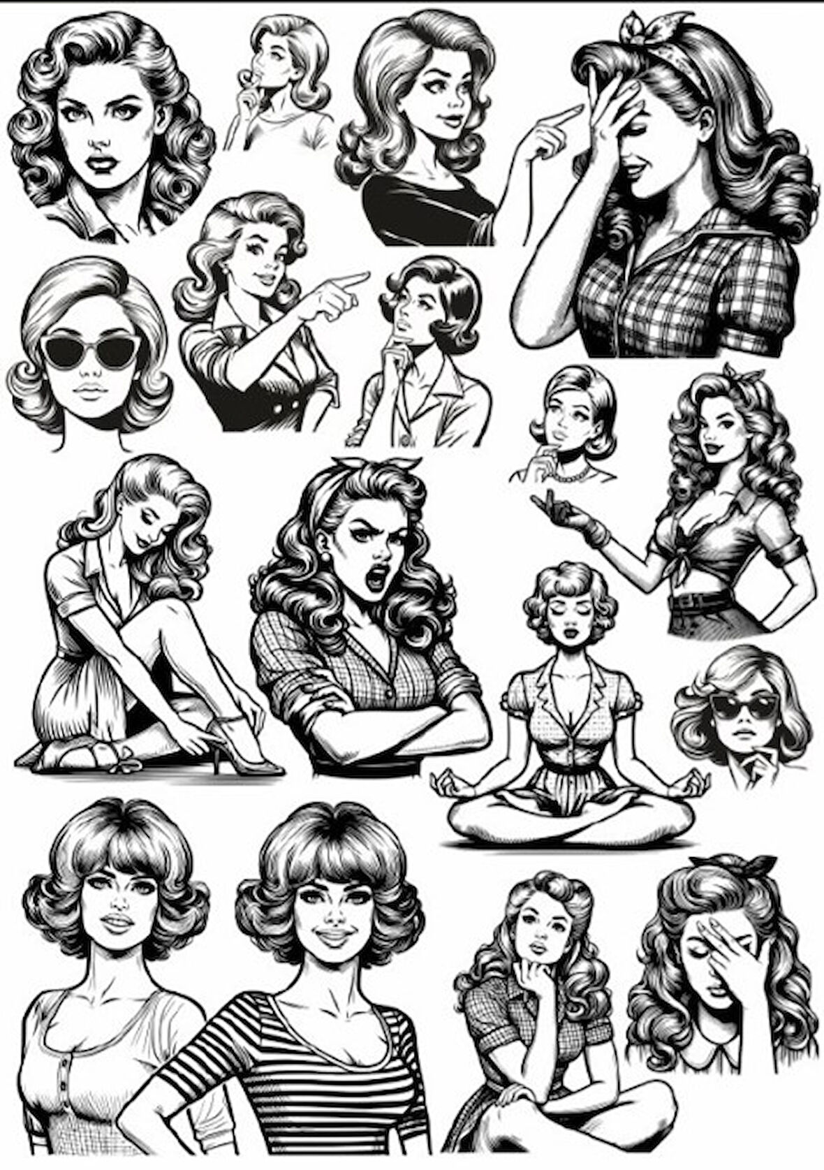 Siyah Beyaz Kadın Sticker Set