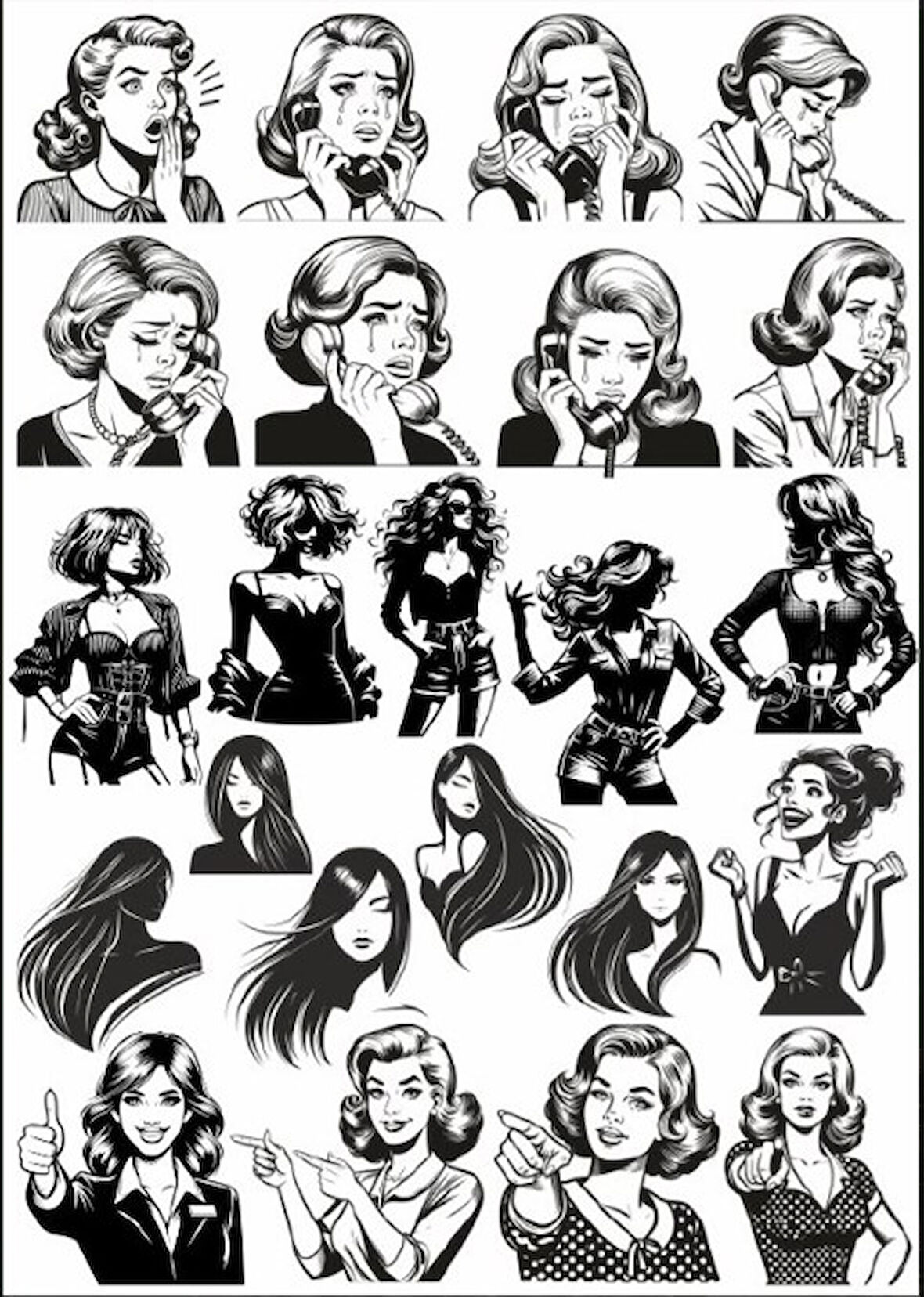 Siyah Beyaz Kadın Sticker Set