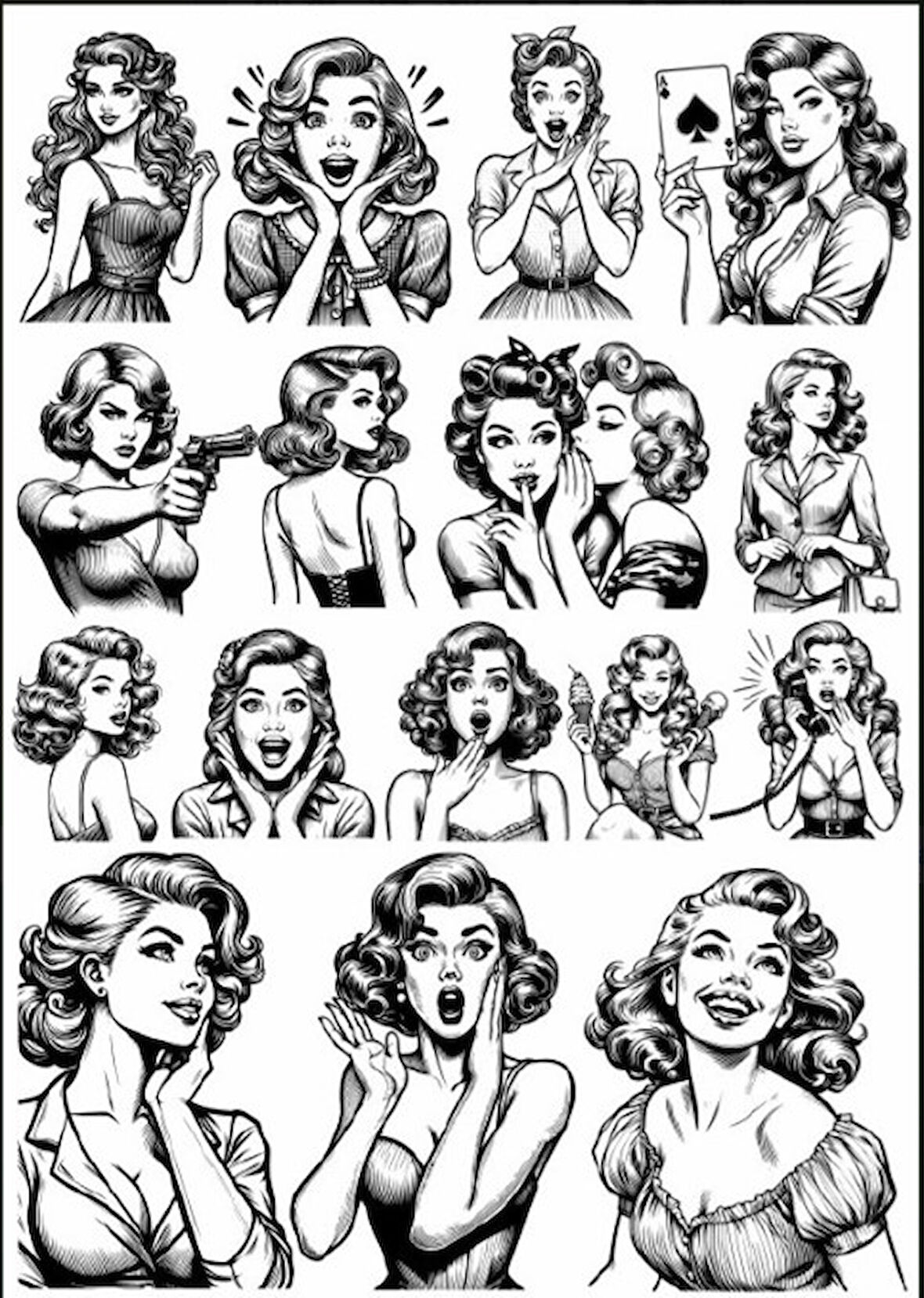 Siyah Beyaz Kadın Sticker Set