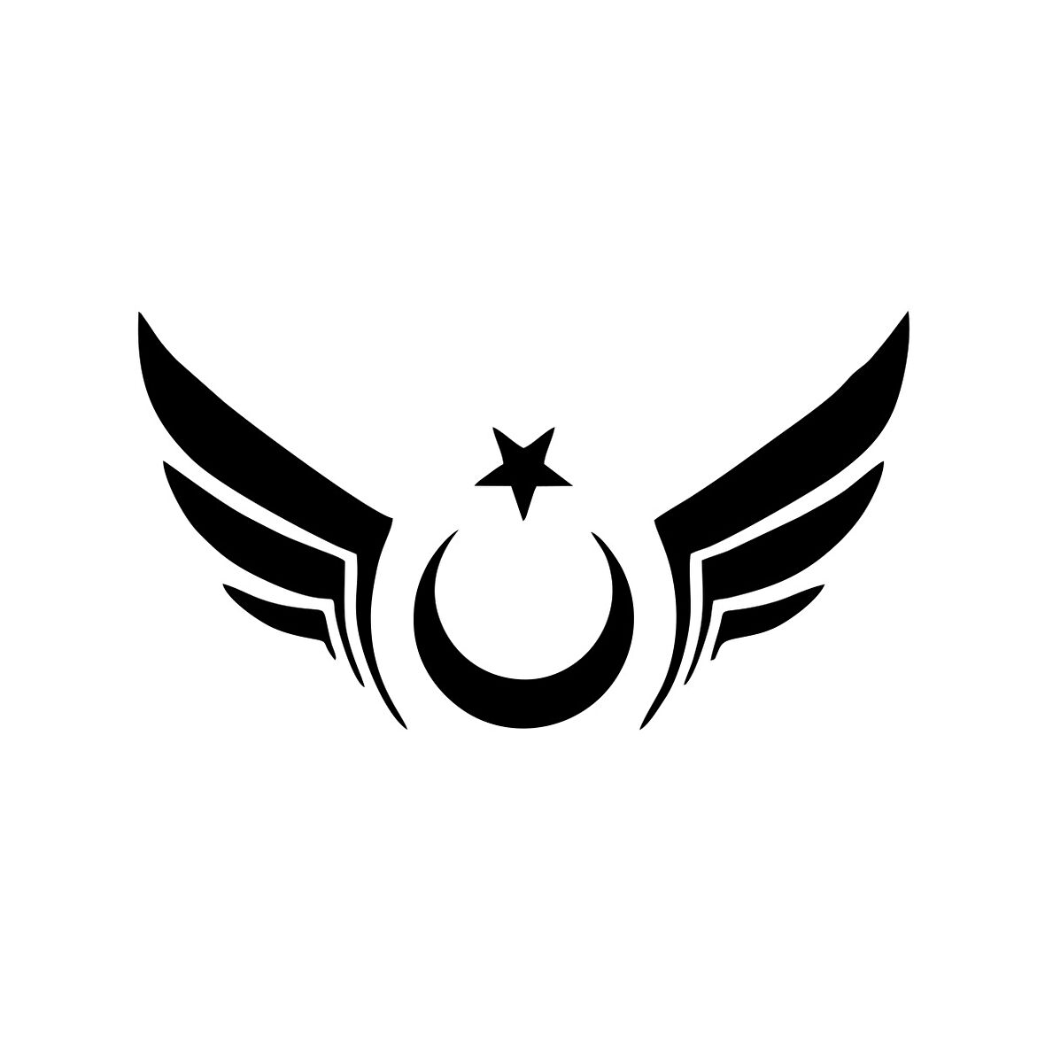 Kanatlı Türk Bayrağı Araba Sticker 17x17 Cm Siyah