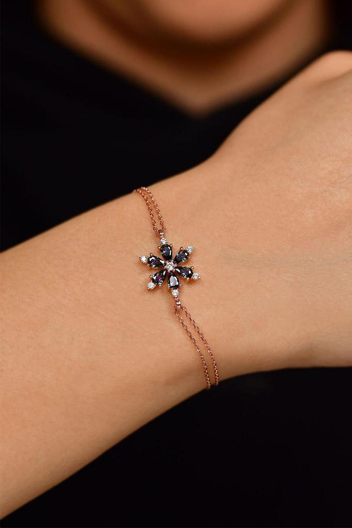 Mistik Topaz Taşlı Rose Lotus Çiçeği Gümüş Bileklik