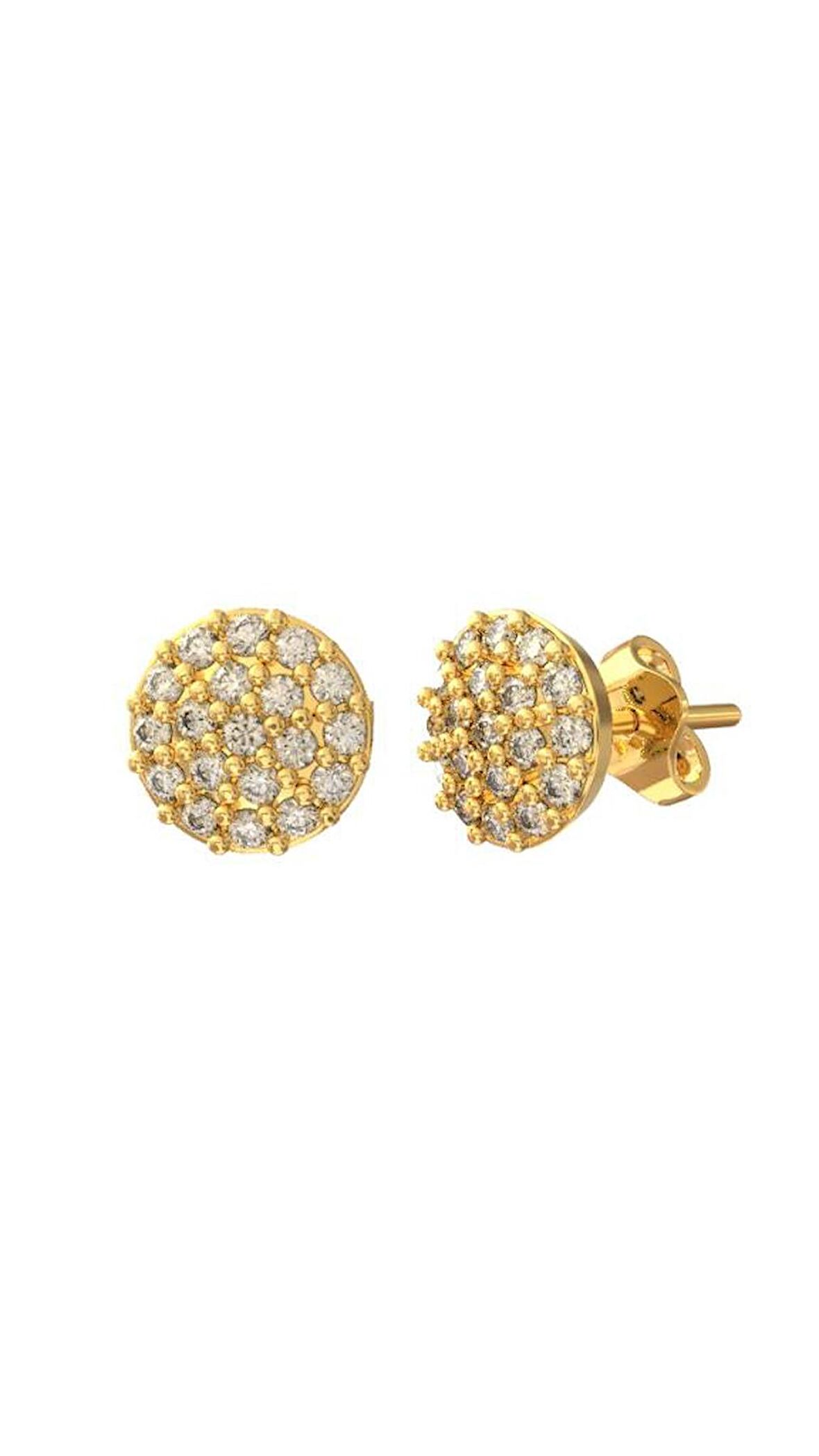 Zirkon Taşlı Gold Yuvarlak Minimal Çivili Gümüş Küpe