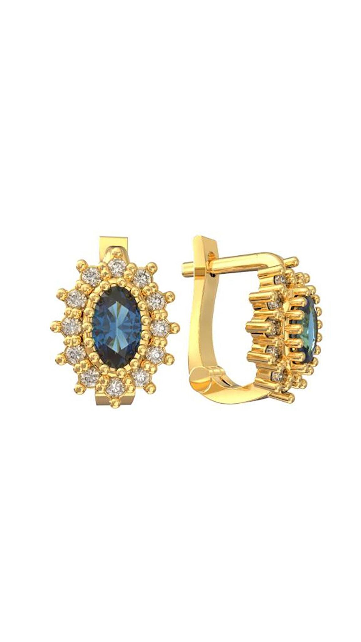 925 Ayar Gümüş Safir Taşlı Gold Oval Çocuk Küpesi