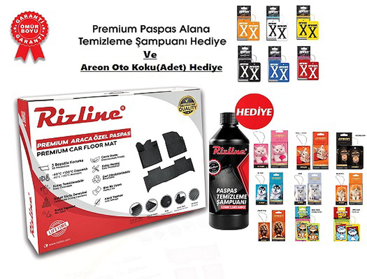 Rizline Premium Tesla Model Y 2019 Sonrası Havuzlu Paspas (Şampuan ve Areon Koku Hediye)