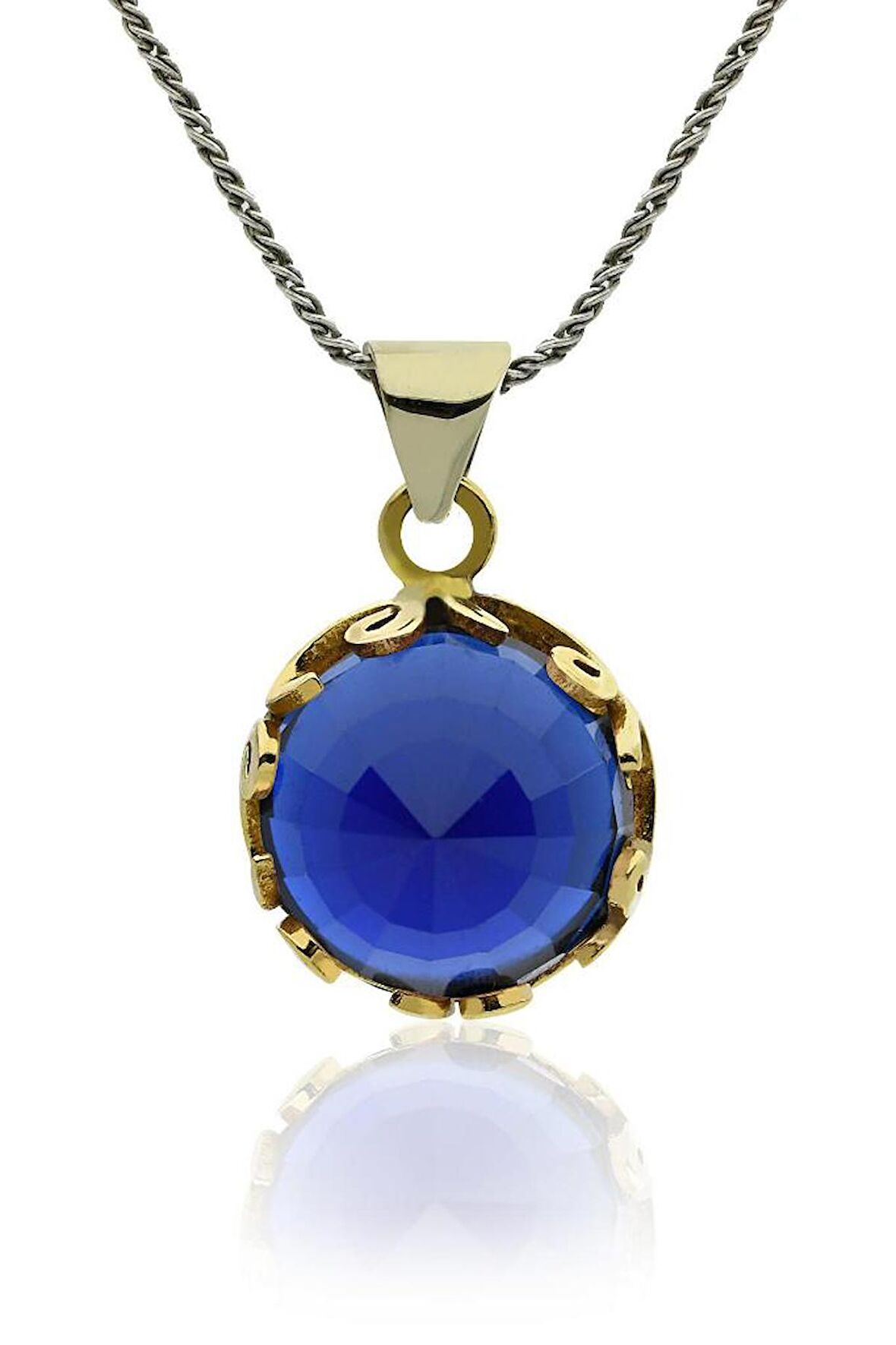 Safir Taşlı Vav Harfi Motifli Otantik Gümüş Kadın Kolye