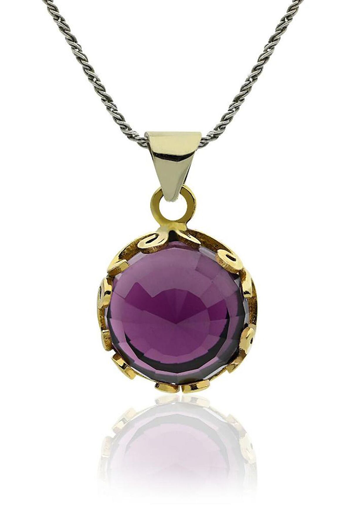 Ametist Taşlı Vav Harfi Motifli Otantik Gümüş Kadın Kolye