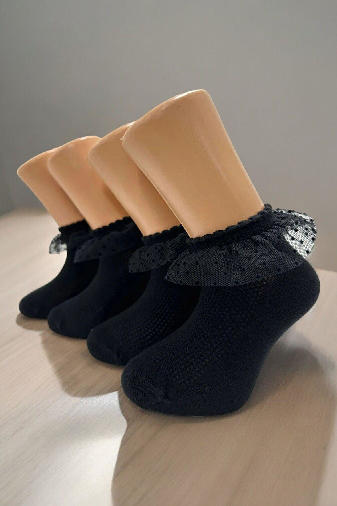 4 Çift Burun Dikişsiz Dantelli Kız Çocuk Çorabı