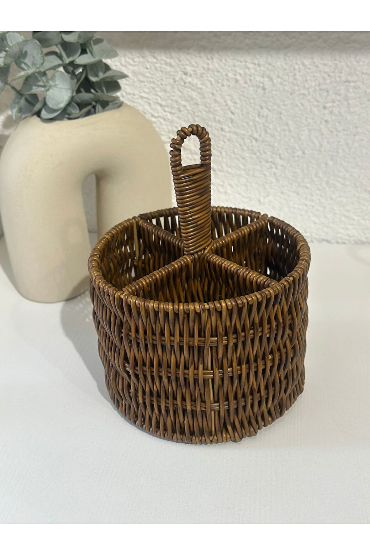 Rattan Kahverengi  Bölmeli Düzenleyici Organizer Kaşıklık