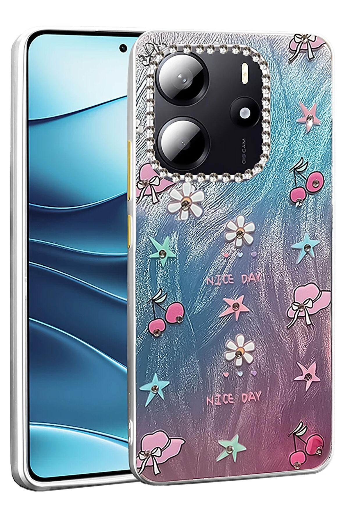 Xiaomi Redmi Note 14 4G Kılıf Parlak Desenli Taşlı Azn-Blade