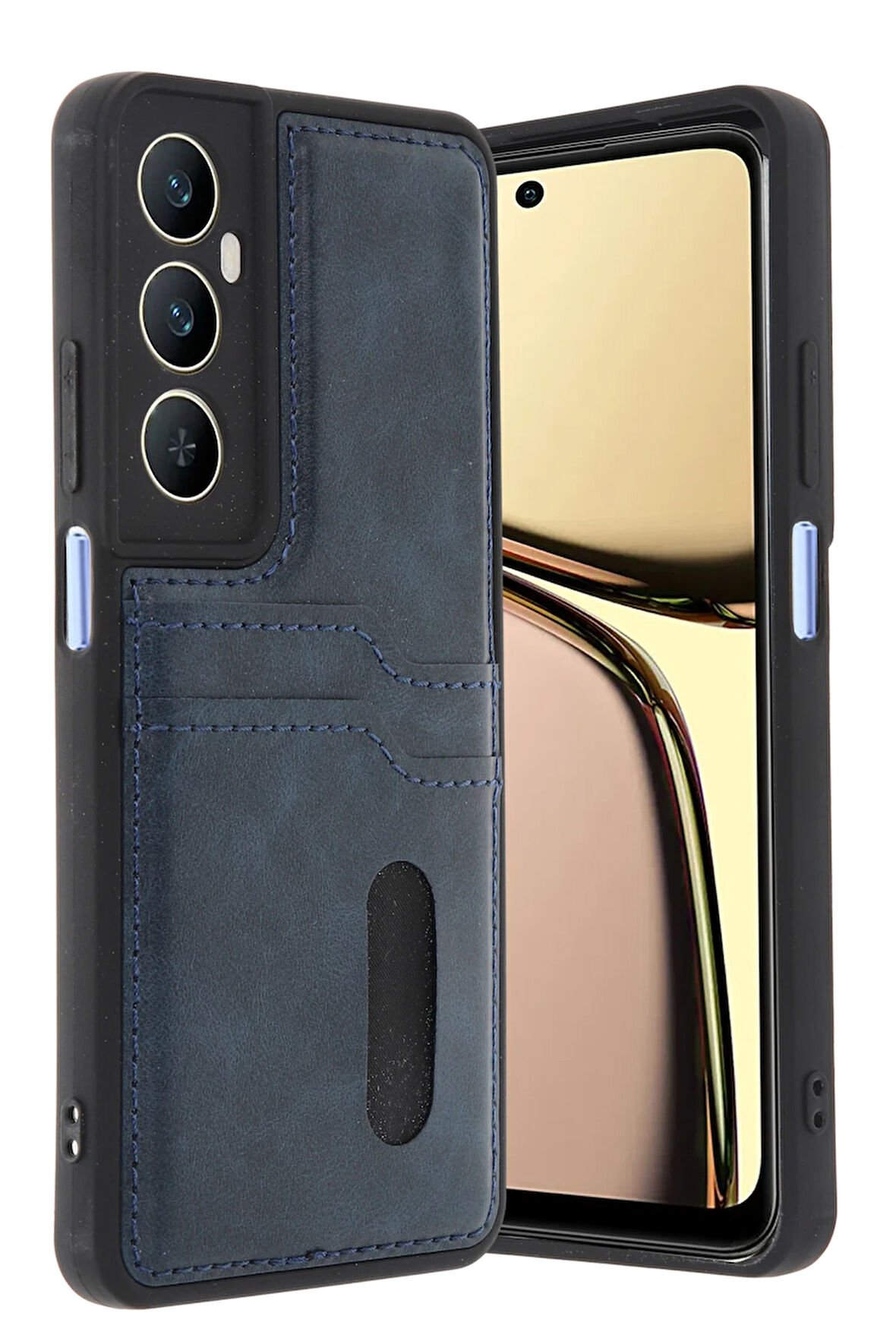 Realme C65 Kılıf Kartlıklı Deri Görünüm Silikon Azn-Sara